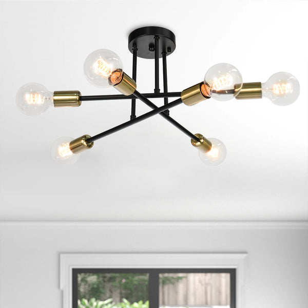 Whispora 6-Light Dimmable Sputnik Modern Semi Flush Mount (24")