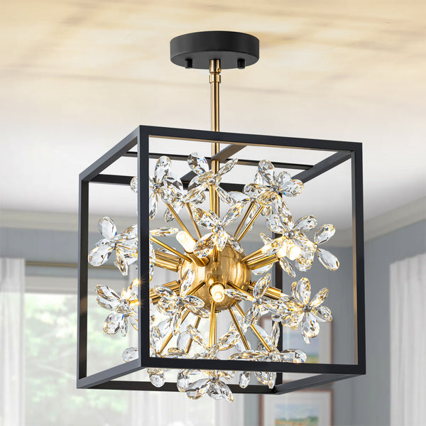 Dravyn 8-Light Cage Crystal Sputnik Starburst Semi-Flush Mount (12")