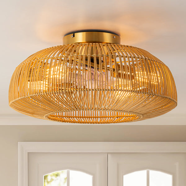 Solith 4-Light Woven Rattan Farmhouse French Country Ceiling Fan (20")
