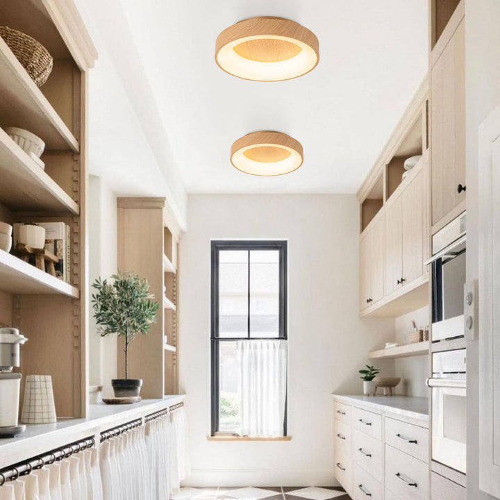 Auralyn 1-Light Dimmable Wooden LED Farmhouse Round Flush Mounted Sconce (15") My Store