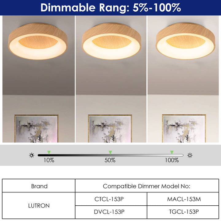 Auralyn 1-Light Dimmable Wooden LED Farmhouse Round Flush Mounted Sconce (15") My Store