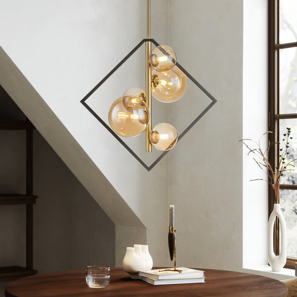 Noctiva 5-Light Dimmable Amber Glass Transitional Geometric Chandelier (20")