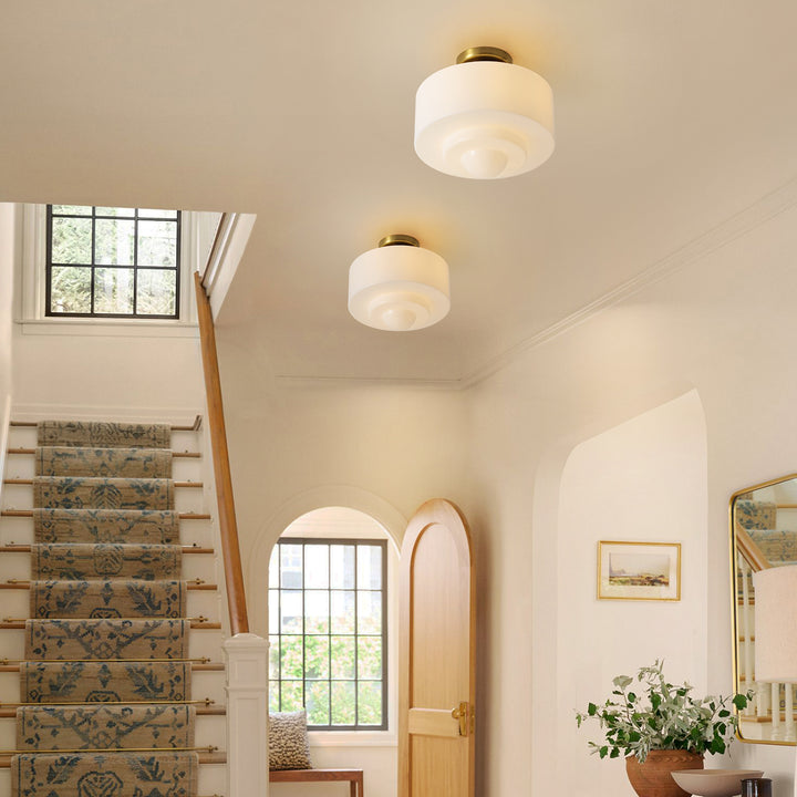 Terrana 1-Light Opal Cake-Shaped Mid-Century Ceiling Light (12") Brightelier