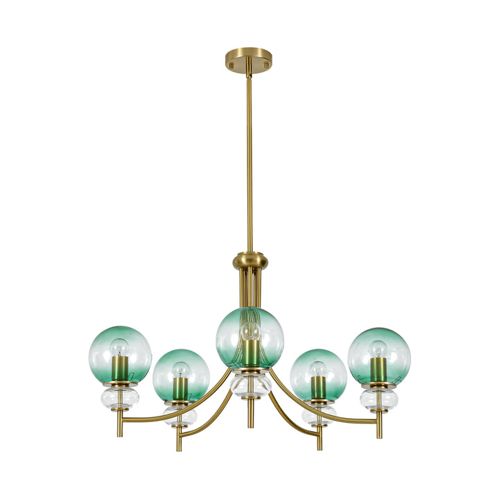 Lustra 5-Light Sputnik Gradient Green Glass Bubble Mid-Century Chandelier (31") Brightelier