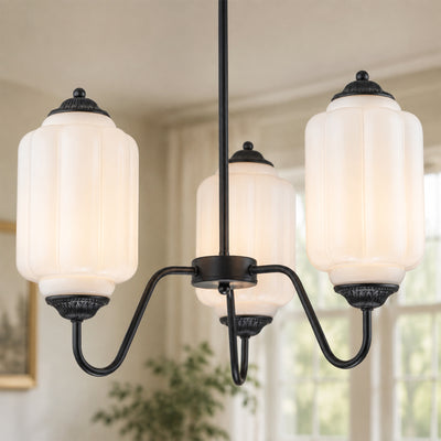 Tranquix 3-Light Vintage Milk Glass Chandelier (6