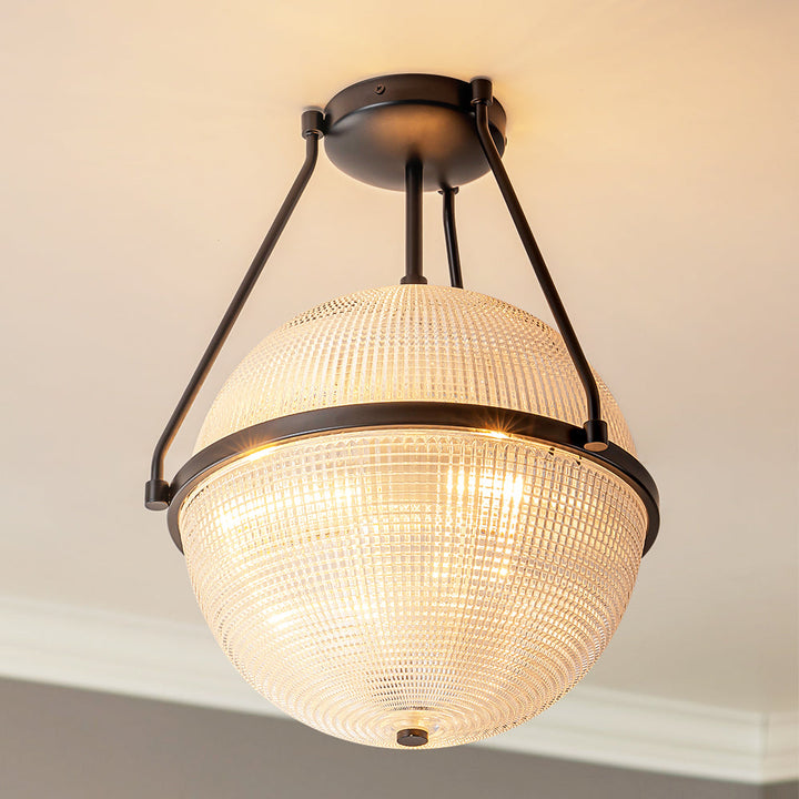 Brindlea 3-Light Grid Textured Glass Globe Glam Semi-Flush Mount (14") My Store