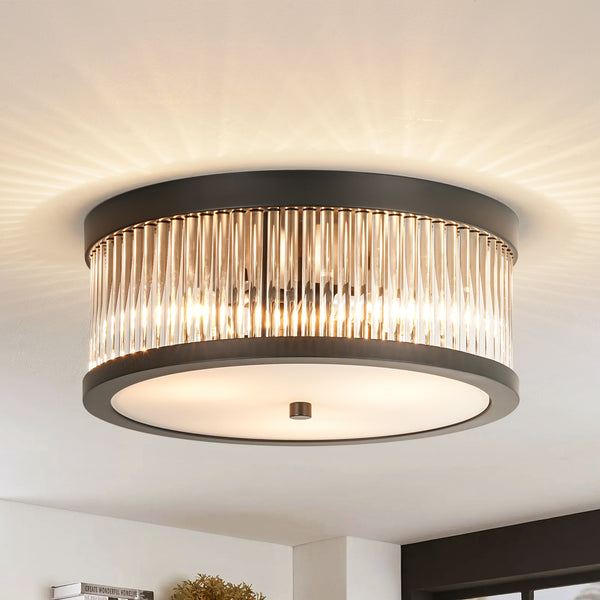 Zylla 3-Light Dimmable Glass Transitional Drum Flush Mount (12")