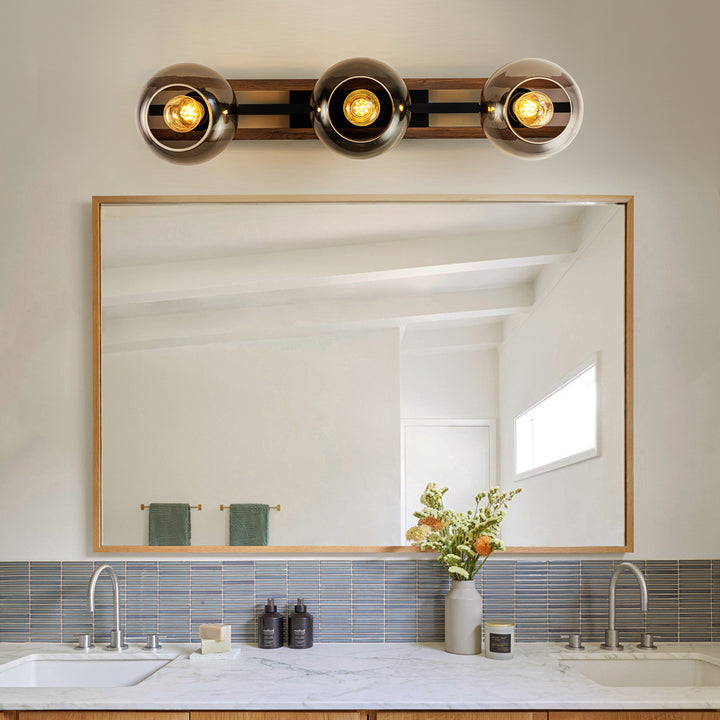 Zylla 3-Light Dimmable Wood & Glass Farmhouse Shaded Flush Mount(31") Brightelier