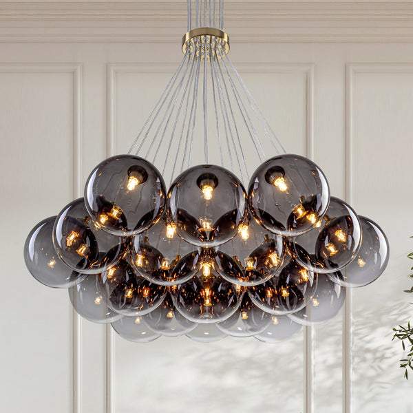 Dresqui 19-Light Dimmable Ribbed Glass Bubble Transitional Chandelier (30") Brightelier