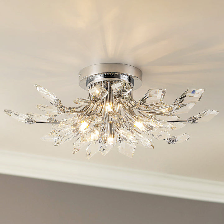 Fiorene 4-Light Crystal Linear Industrial Semi-Flush Mount (21") My Store