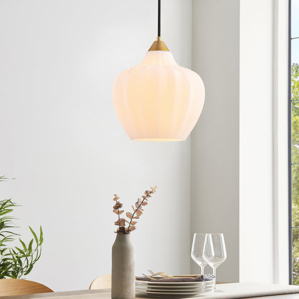 Moirava 1-Light Textured Frosted Glass Modern Pendant (10")
