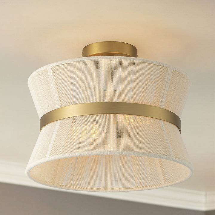 Rovista 2-Light Drum Handwoven Natural Rope Boho Semi-Flush Mount (14") Brightelier