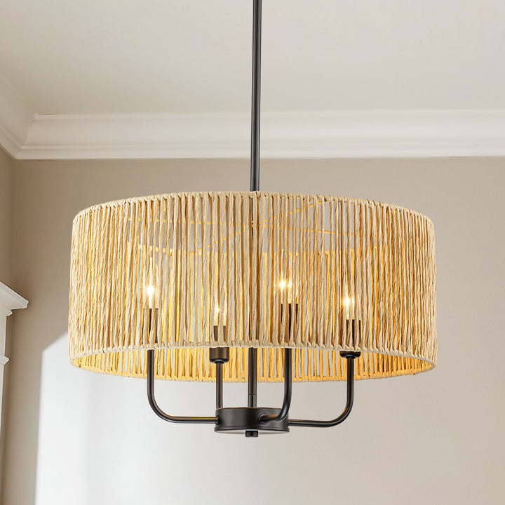 Rayvia 4-Light Handwoven Rope Drum Farmhouse Chandelier (20") Brightelier