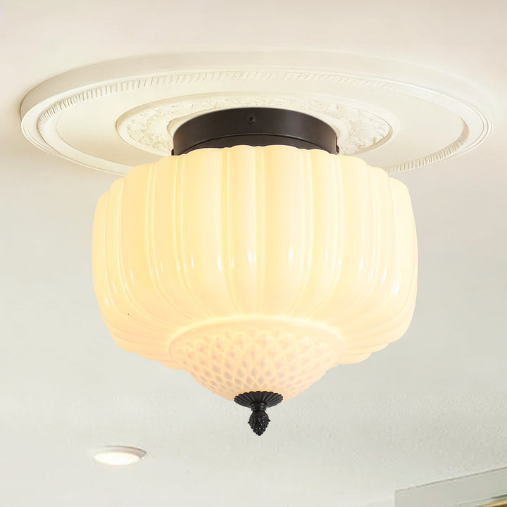 Terrana 1-Light Geometric Textured Glass Mid-Century Modern Flush Mount (13") Brightelier