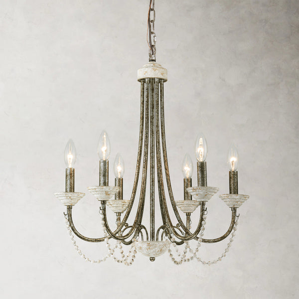 Dresqui 6-Light Dimmable Wood Traditional Candle Style Chandelier (20") My Store