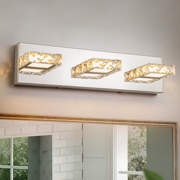 Brillio 3-Light Dimmable Crystal LED Modern Square Wall Sconce (18")