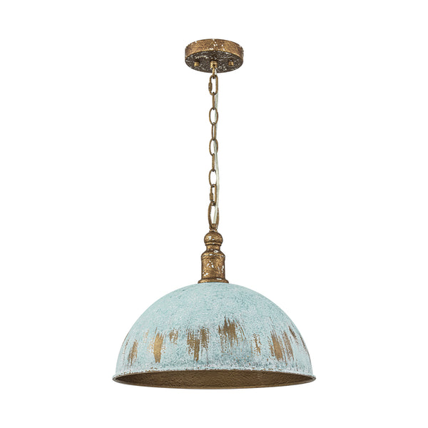 Baskra 1-Light Distressed Teal Dome Vintage Pendant (15")