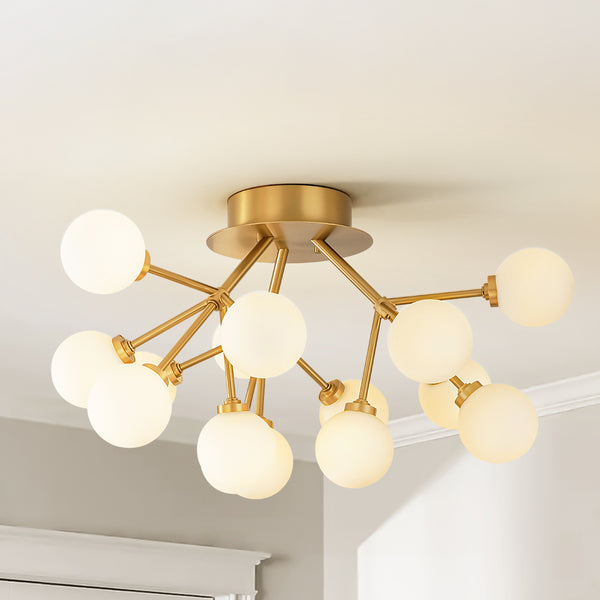 Neboola 15-Light LED Sputnik Cluster Frosted Bubble Transitional Semi-Flush Mount  (24") Brightelier