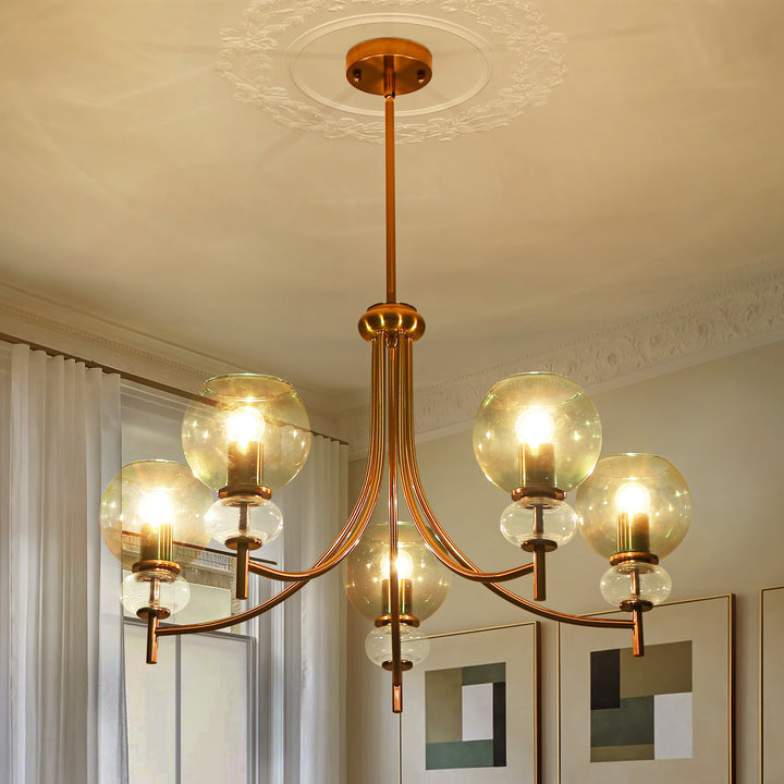 5-Light Sputnik Gradient Green Glass Globe Modern Glam Chandelier (31") Brightelier