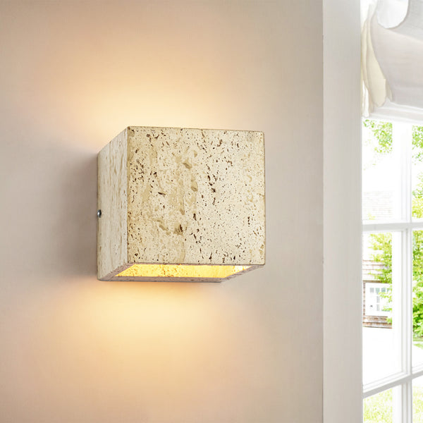Orvra 1-Light Dimmable Yellow Travertine LED Modern Cube Wall Sconce(4")