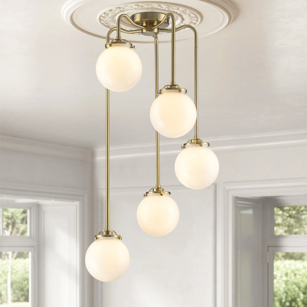Velroa 5-Light Dimmable Milk Write Glass Transitional Bubble Chandelier (18")