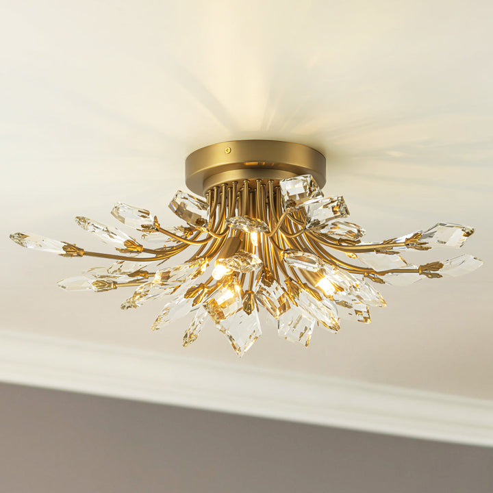 Fiorene 4-Light Crystal Linear Industrial Semi-Flush Mount (21") My Store