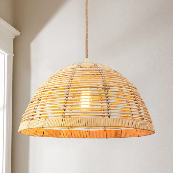 Arcluna 1-Light Natural Bamboo Woven Dome Boho Pendant (20") Brightelier