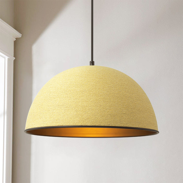 Trelis 1-Light Hand Woven Rope Dome Farmhouse Pendant (16") Brightelier