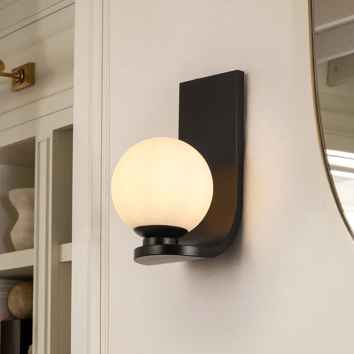 Tranquix 1-Light Matte Black J-Shaped Wall Sconce (8") Brightelier