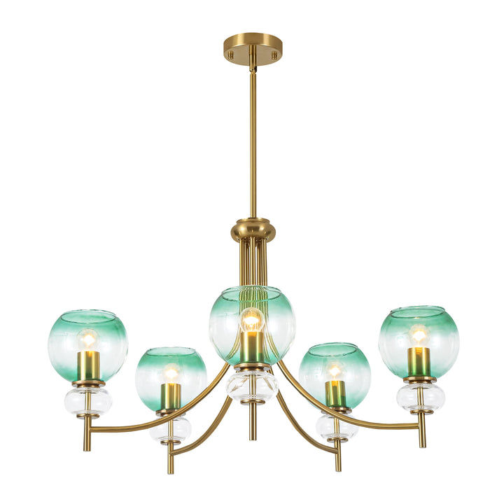 5-Light Sputnik Gradient Green Glass Globe Modern Glam Chandelier (31") Brightelier