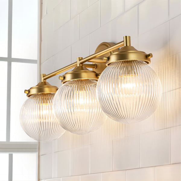 Orbliss 3-Light Ribbed Glass Globe Bubble Vanity Light (24")