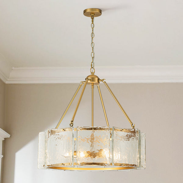 Nuvaya 5-Light Cylinder Drum Textured Glass Modern Chandelier (26") Brightelier