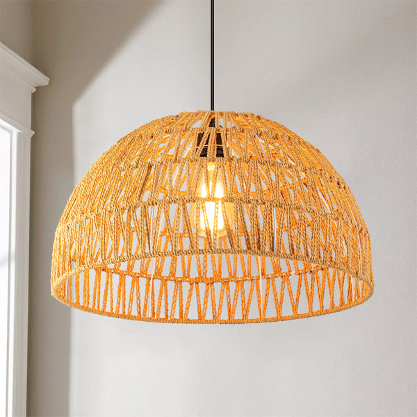 Arcluna 1-Light Natural Handwoven Rattan Dome Boho Pendant (18")