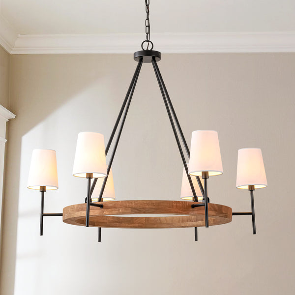 Dresqui 6-Light Dimmable Wood Wagon Wheel Vintage Chandelier (39") Brightelier