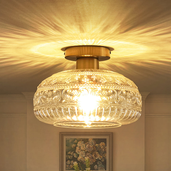 Velthra 1-Light Dimmable Glass Traditional Shaded Flush Mount (11") Brightelier