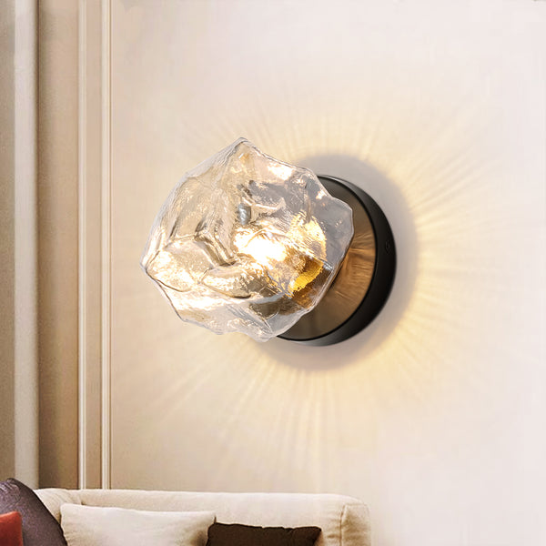 Orvra 1-Light Retro Oval Ice Cube Shape Glass Contemporary Wall Sconce Lamp (6") Brightelier