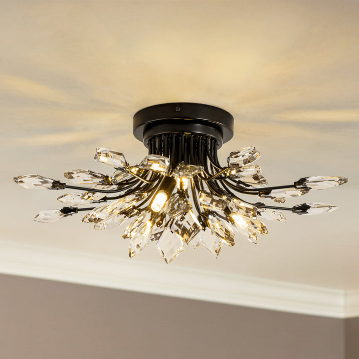 Fiorene 4-Light Crystal Linear Industrial Semi-Flush Mount (21") Brightelier