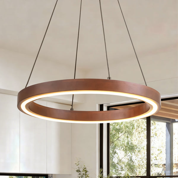 Brixia 1-Light Dimmable Aluminum LED Wagon Wheel Wood Chandelier (20") Brightelier