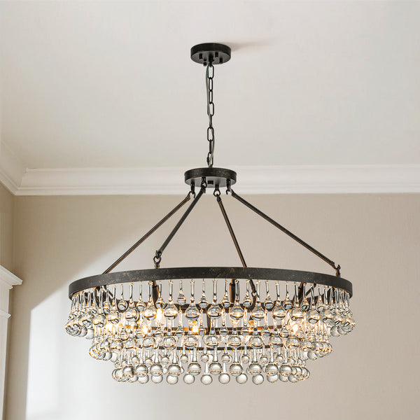 Faylux 10-Light 3-Tier Drum Crystal Mid-Century Modern Chandelier (32") Brightelier