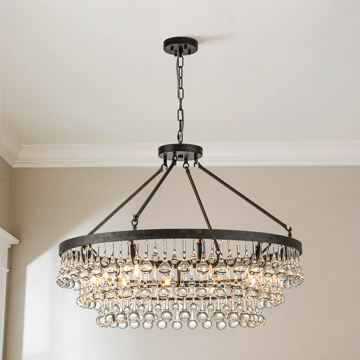 Faylux 10-Light 3-Tier Drum Crystal Mid-Century Modern Chandelier (32") Brightelier