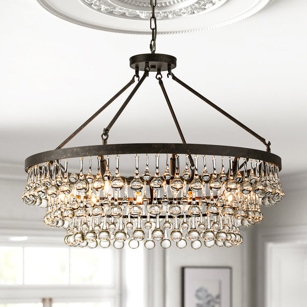 Faylux 10-Light 3-Tier Drum Crystal Mid-Century Modern Chandelier (32")