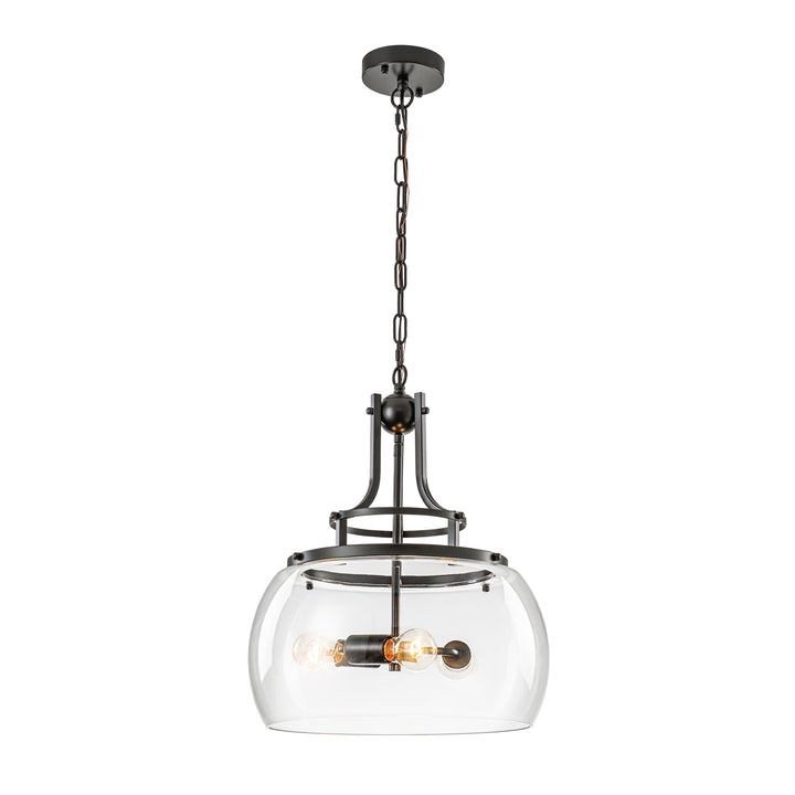 Mirevo 3-Light Dimmable Matte Black Clear Glass Dome Pendant (16") Brightelier