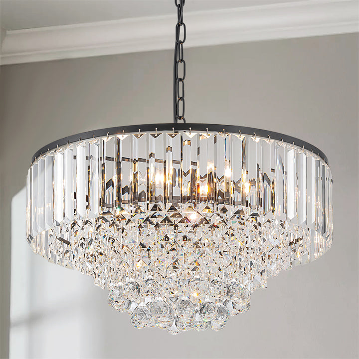 Virelle 5-Light Tiered Drum Crystal Mid-Century Modern Chandelier (19") Brightelier
