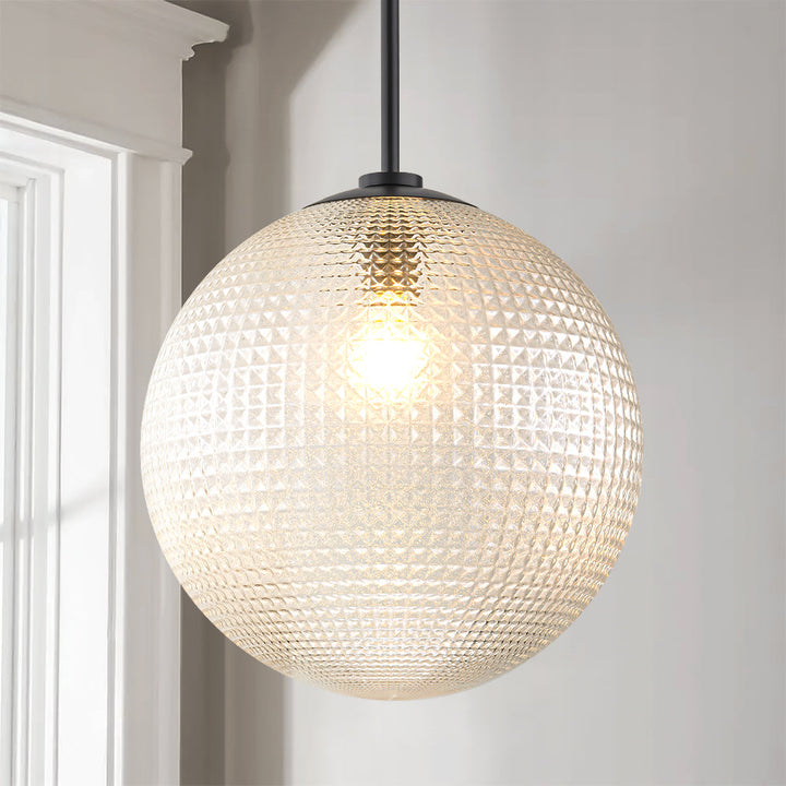 Lunara 1-Light Glass Globe Grid Textured Modern Pendant (14") My Store