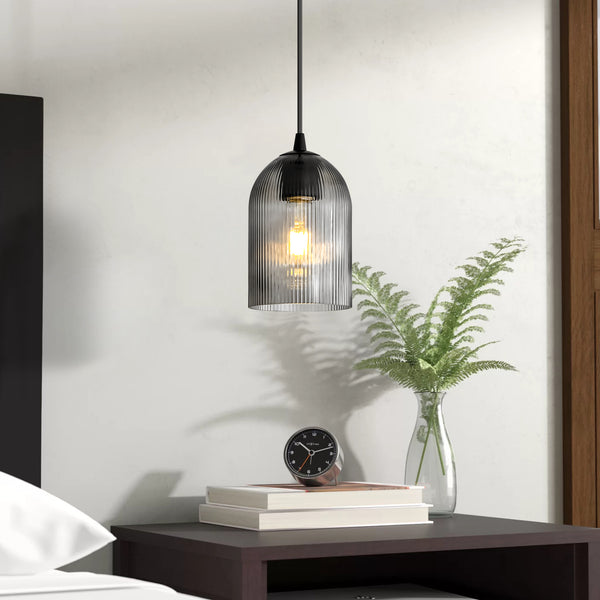 Sylvia 1-Light Dimmable Ribbed Glass Industrial Shaded Pendant (5")