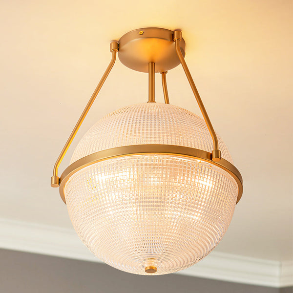 Brindlea 3-Light Grid Textured Glass Globe Glam Semi-Flush Mount (14") My Store