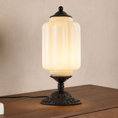Tranquix French Retro Cream Glass Table Lamp with Cast Base (6