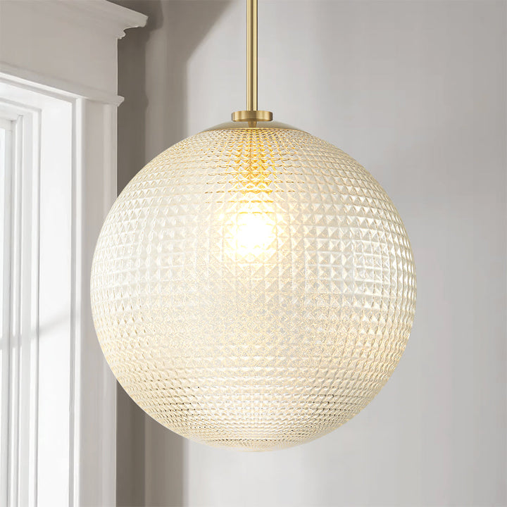Lunara 1-Light Glass Globe Grid Textured Modern Pendant (14") My Store