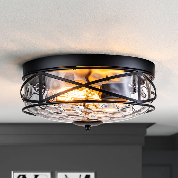 Lumisca 2-Light Clear Hammered Glass Vintage Flush Mount (13")