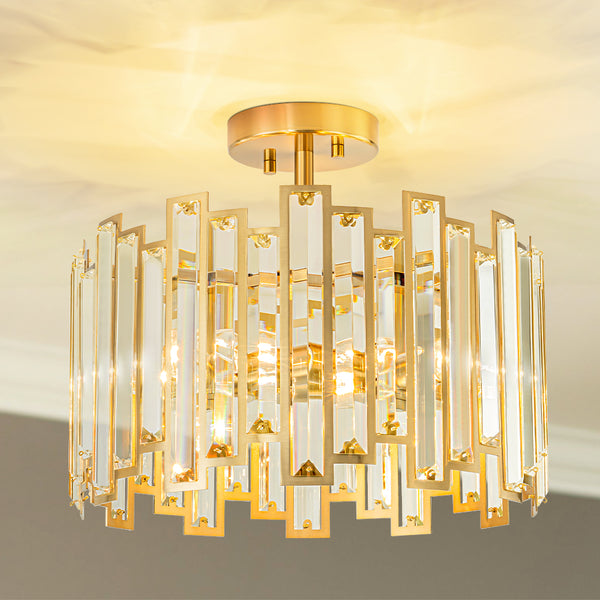 Brindlea 5-Light Cage Cylinder Drum Modern Glam Semi-Flush Mount (14") Brightelier